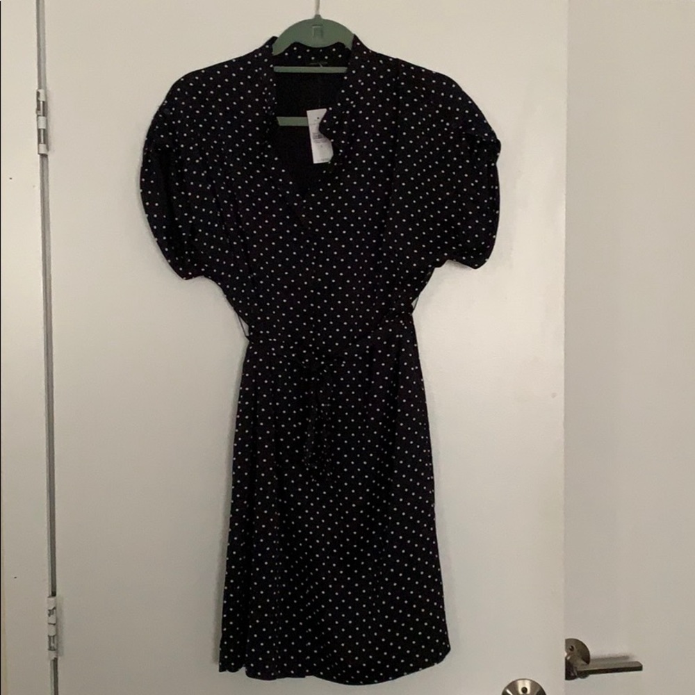 NWT Ann Taylor navy blue polka dot dress